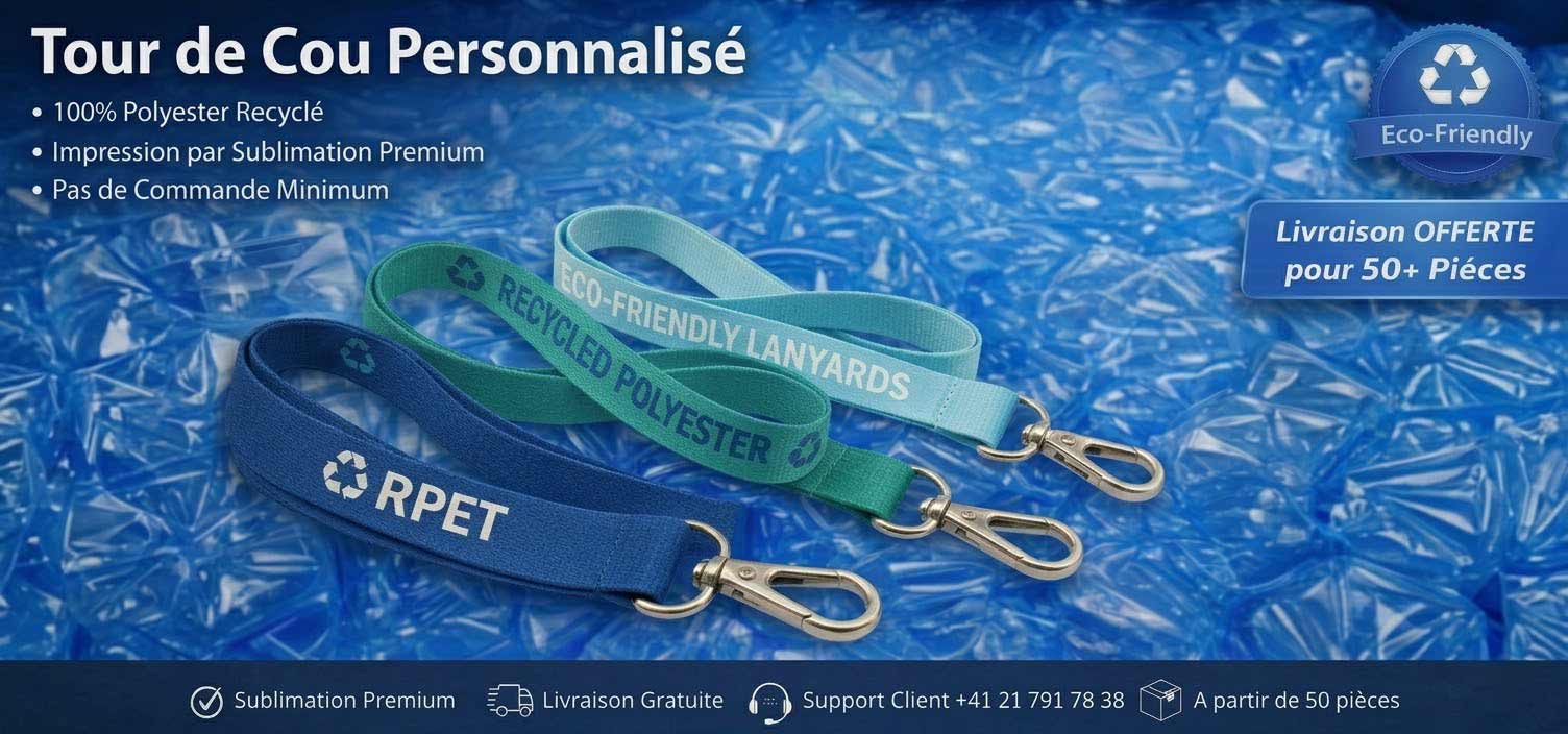 Tour de cou personnalisé écologique en RPET recyclé - Ecographic Suisse